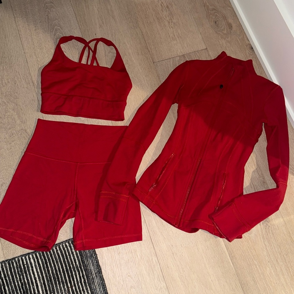 lululemon athletica Red Athletic Shorts Set (Bra, Shorts, Jacket)